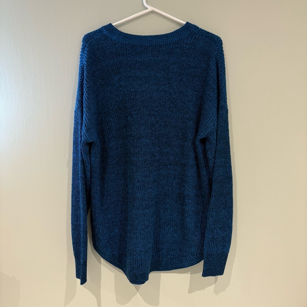 Deep Blue Heathered Cozy Crew Neck Knit Sweater - Picture 5 of 5